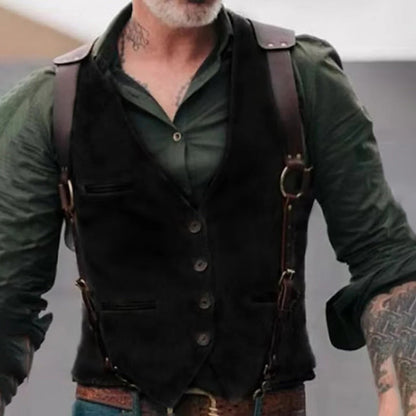 Men's Belro vest in dark navy, front view showing V-neck design and sleeveless cut, casual clothing for men.