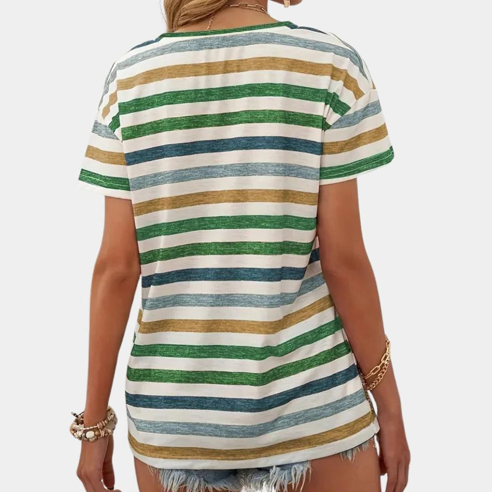 Belro casual women's striped T-shirt featuring a comfortable fit and classic design, perfect for everyday wear.