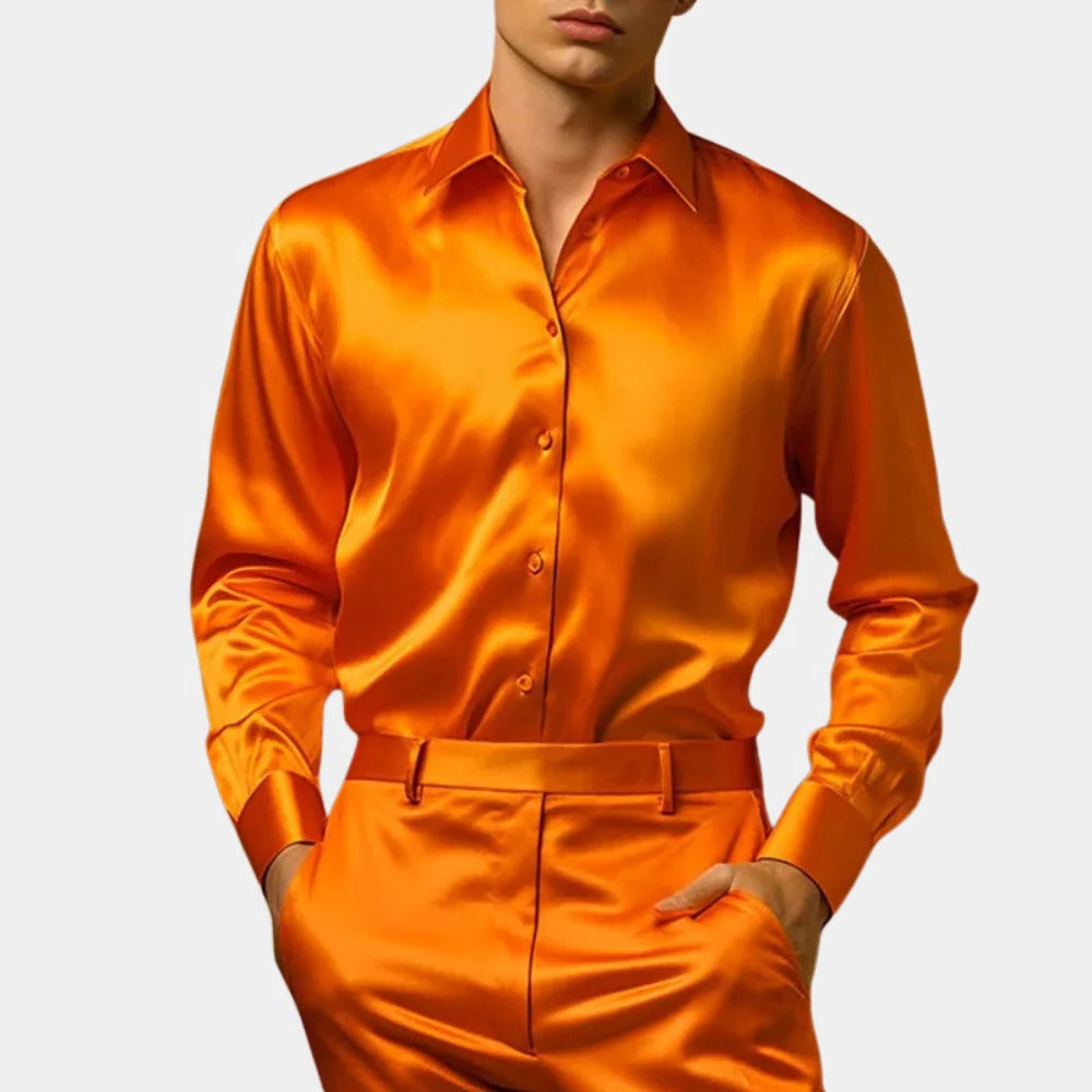 Men's Belro business style shirt in classic design, displayed on a hanger with a collar and button-front detail.