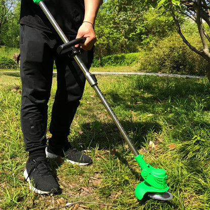 Men's Belro cordless electric grass trimmer with a powerful battery, designed for efficient yard trimming and landscaping.