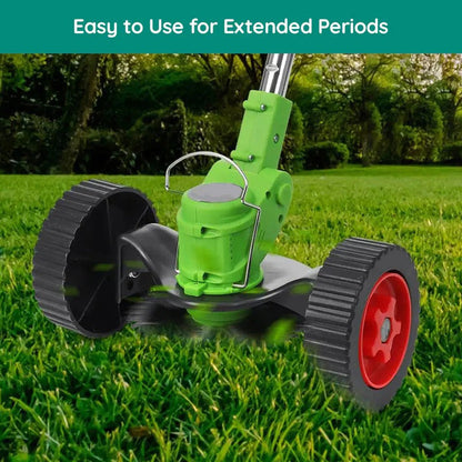 Belro cordless electric grass trimmer displayed with its battery and cutting head for efficient lawn trimming.