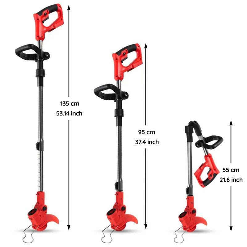 Belro cordless electric grass trimmer with powerful battery for efficient outdoor lawn trimming, shown in a natural outdoor setting.