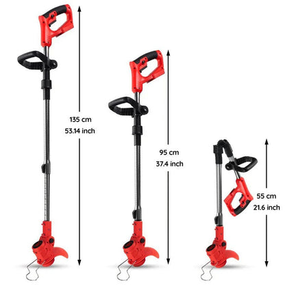 Belro cordless electric grass trimmer with powerful battery for efficient outdoor lawn trimming, shown in a natural outdoor setting.
