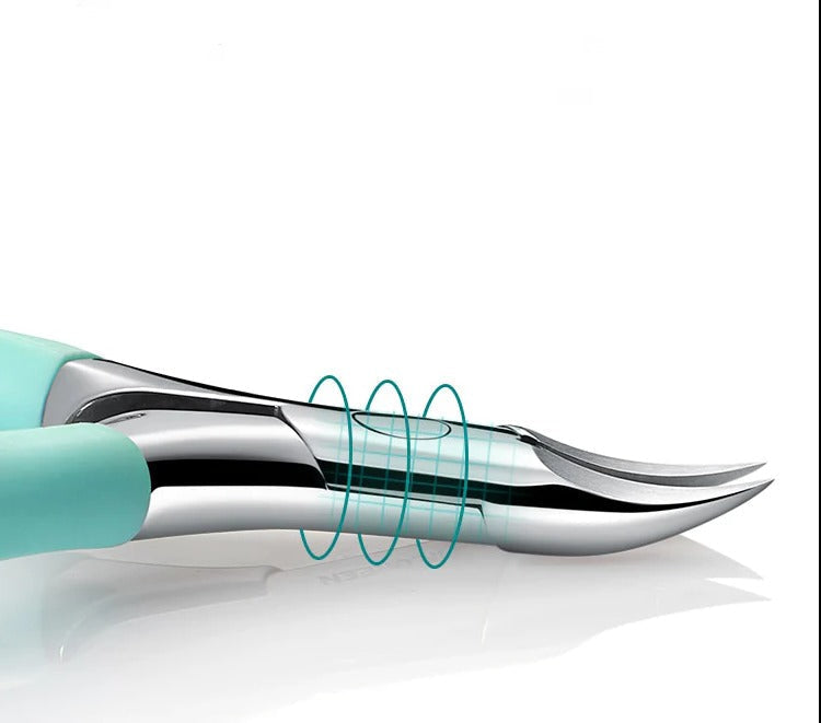 Belro Easy-Use Toenail Clippers for seniors, designed for thick and ingrown nails, shown in a close-up of the nail cutting tool.