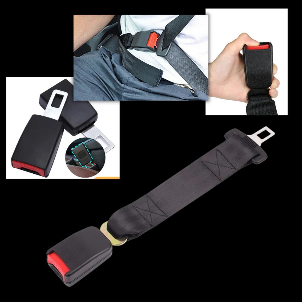 Belro Safety Belt Extender for Sports & Outdoors, showing a close-up of the extender attached to a seatbelt in use.
