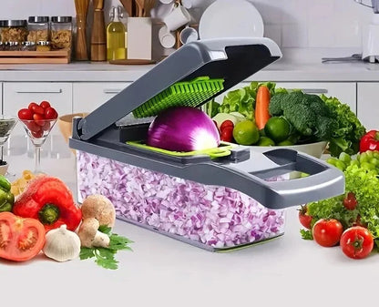 Belro multifunctional vegetable chopper with stainless steel blades and plastic container, ideal for efficient kitchen prep.