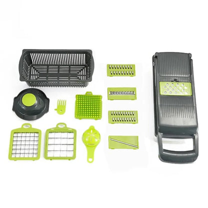Belro multifunctional vegetable chopper with stainless steel blades and various slicing attachments for easy kitchen prep.