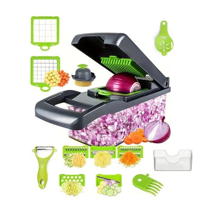 Belro multifunctional vegetable chopper with stainless steel blades and plastic container for easy food prep.