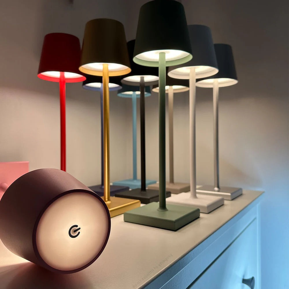 Belro contemporary cordless modern table lamp with sleek design and adjustable arm, ideal for modern desk lighting.