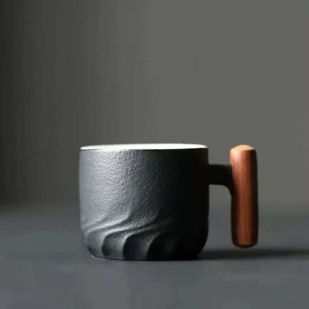 Vintage espresso cups with wooden handles by Belro, perfect for stylish coffee serving in home kitchen settings.