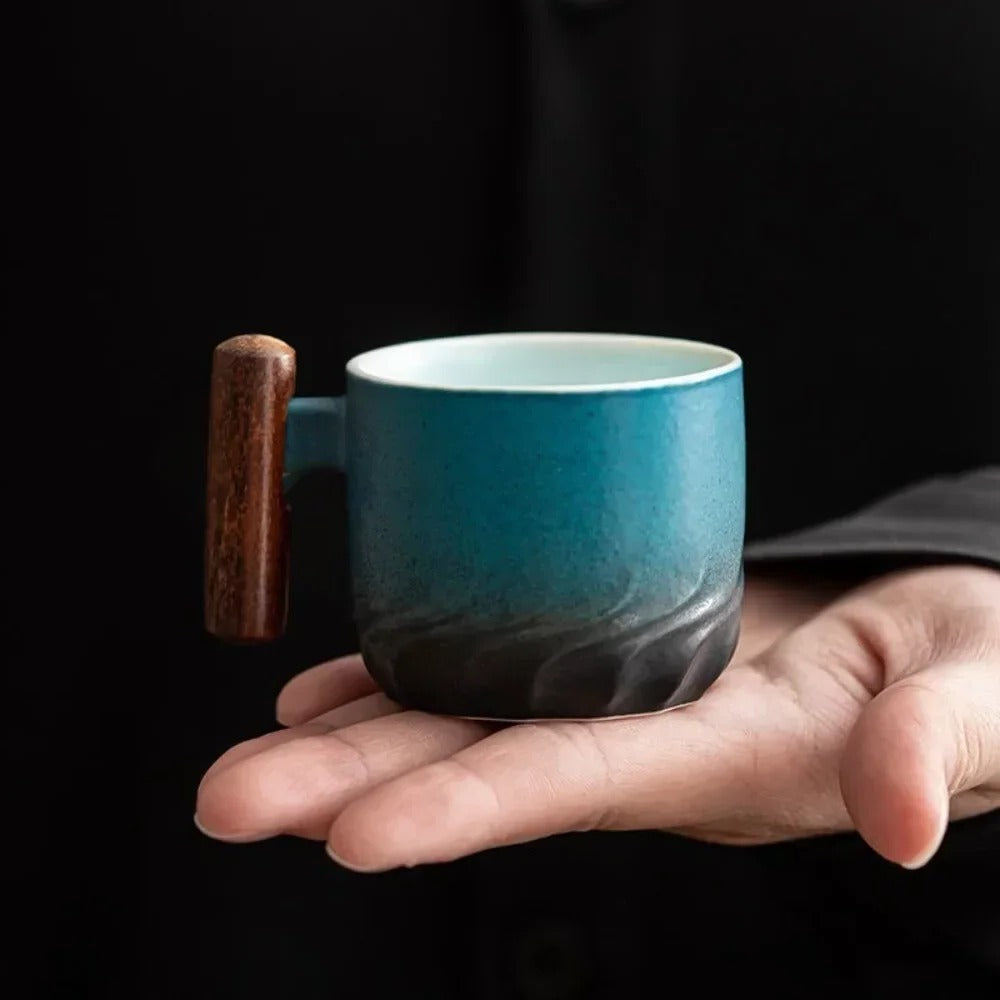 Belro vintage espresso cups with wooden handles, stylish coffee mugs for home brewing and serving.