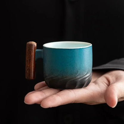 Belro vintage espresso cups with wooden handles, stylish coffee mugs for home brewing and serving.