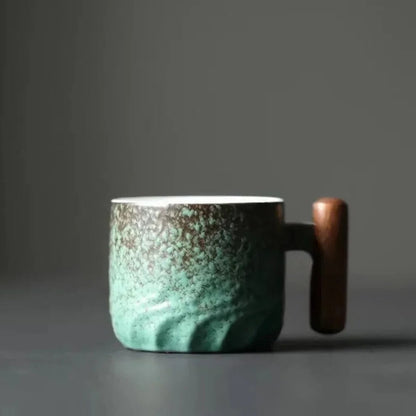 Vintage espresso cups with wooden handles by Belro, featuring classic design perfect for coffee lovers.