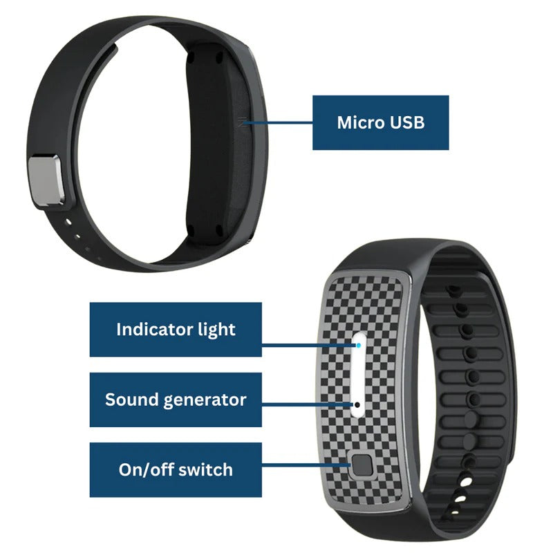 Belro EcoMosquito Protection Bracelet in black, made of eco-friendly materials, designed to prevent mosquito bites.