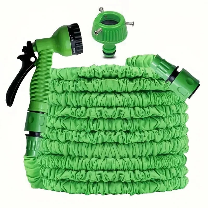 Flexible garden hose by Belro with adjustable nozzle, ideal for watering plants and outdoor garden tasks.