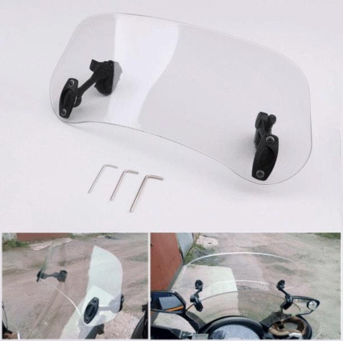 Belro motorcycle windshield extension installed on a motorcycle, providing additional wind protection for riders.