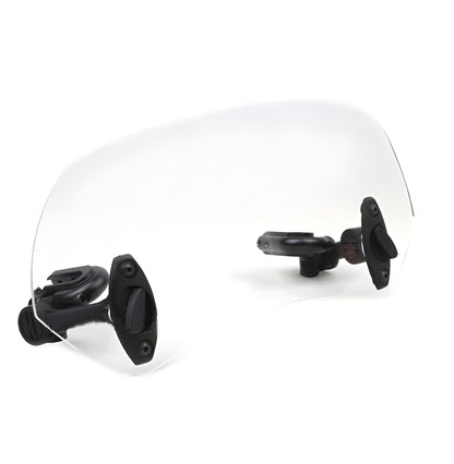 Belro motorcycle windshield extension attached to a motorcycle, providing extra wind protection for riders.