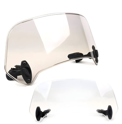 Belro motorcycle windshield extension mounted on a motorcycle, providing added wind protection for riders.