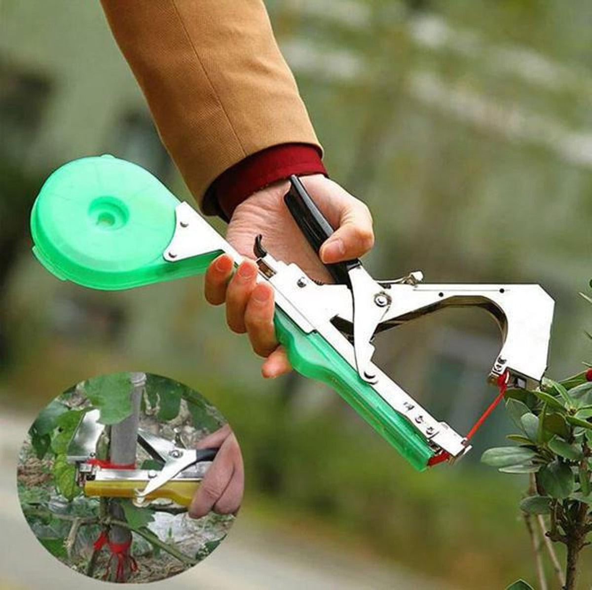 Belro plant strappers for outdoor gardening, showing flexible straps securing plants to support structures in a home and garden setting.