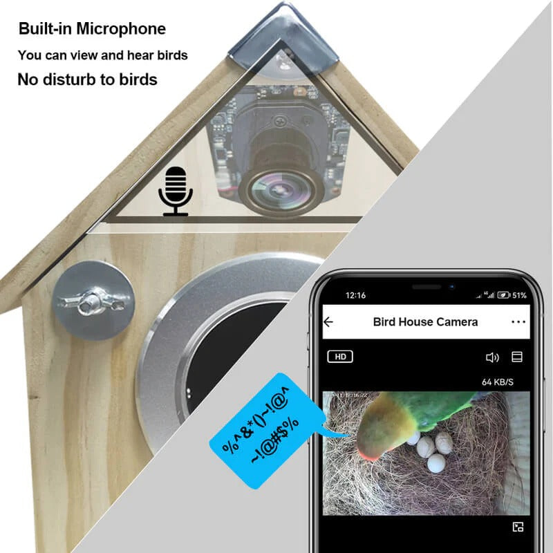 Belro bird watching nesting feeder with built-in camera, outdoor birdhouse for nesting and wildlife observation.