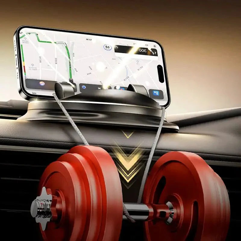 Belro 360° rotating car phone holder mounted on a car dashboard, adjustable grip for smartphones, compact and versatile design
