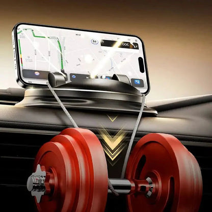 Belro 360° rotating car phone holder mounted on a car dashboard, adjustable grip for smartphones, compact and versatile design