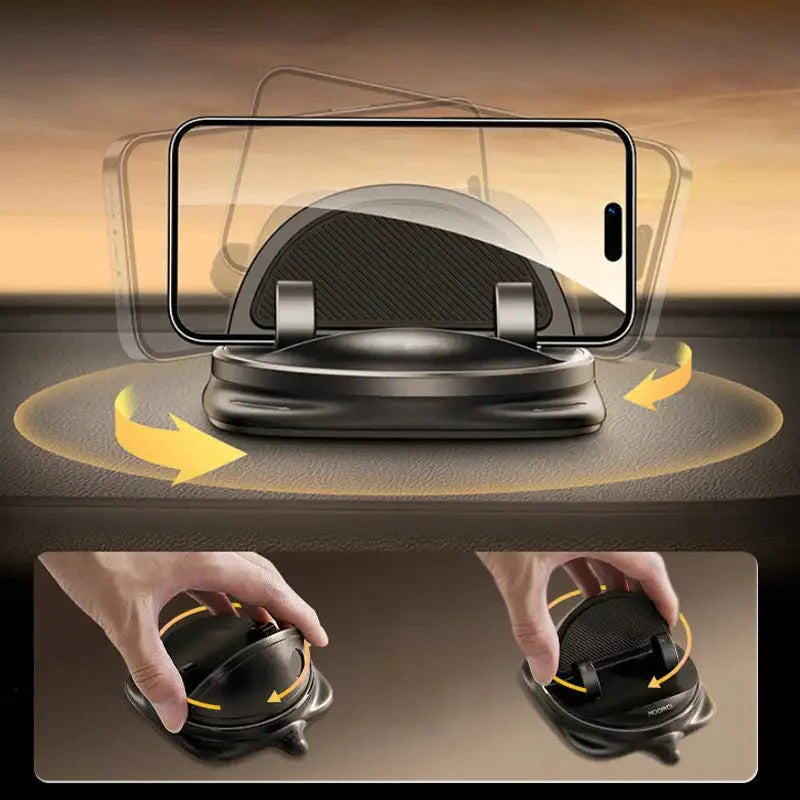 Belro 360° rotating car phone holder mounted on dashboard, adjustable electronics accessory for secure smartphone use.