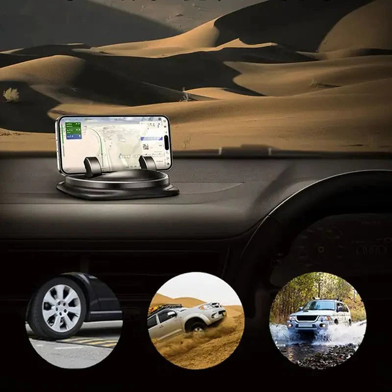 Belro 360° rotating car phone holder mounted on dashboard, adjustable electronic phone mount for hands-free use.