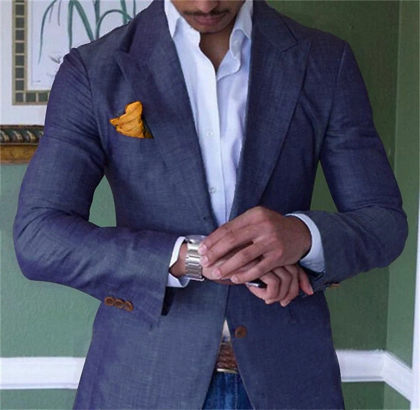 Men's Belro blazer jacket, tailored fit in dark navy fabric, featuring a classic lapel and button closure.