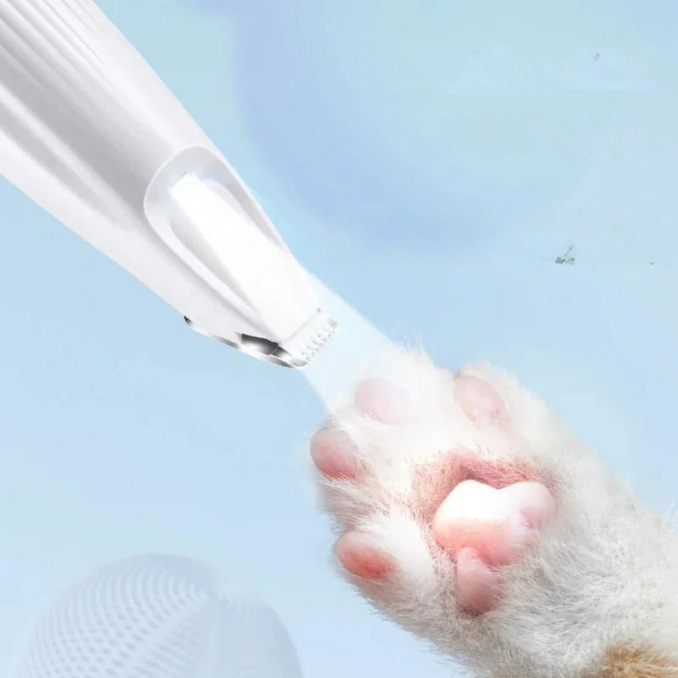 Belro pet paw and fur trimmer accessory for grooming cats and dogs, showing the compact trimmer with blades and handle.