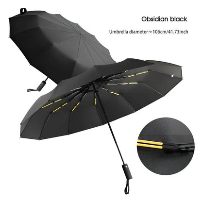 Belro eco-friendly windproof umbrella open, showing its durable canopy and sturdy handle in a natural outdoor setting.