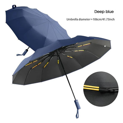 Belro eco-friendly windproof umbrella open, showcasing its durable canopy and sturdy handle in a natural outdoor setting.