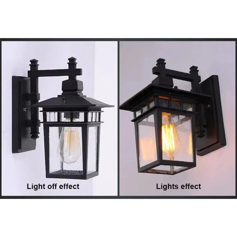 Belro outdoor wall light mounted on exterior wall, weather-resistant fixture for home and garden lighting.
