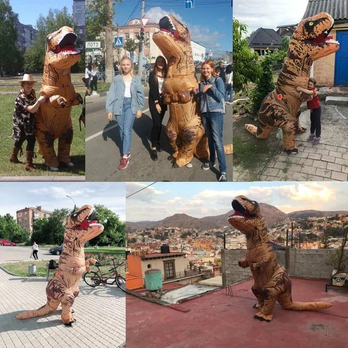 Belro inflatable T-Rex costume for men, featuring a large T-Rex head and body suit, designed for fun costume wear.