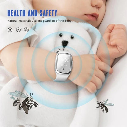Belro anti-mosquito wristband showing a black silicone band with adjustable strap, designed to repel mosquitoes.