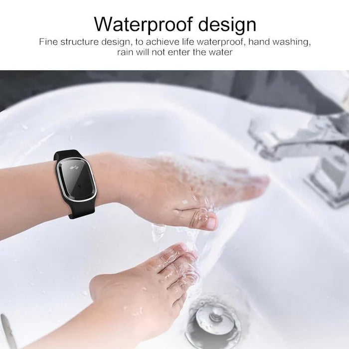 Belro anti-mosquito wristband showing a black silicone band with adjustable strap and mosquito repellent features.