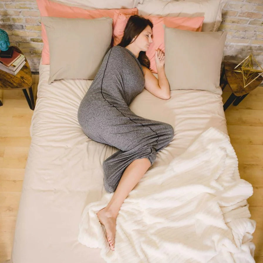 Belro adult swaddle blanket in soft fabric, displayed folded on a bed, ideal for cozy home bedding and relaxation.