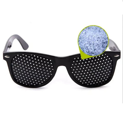 Belro corrective pinhole glasses with clear lenses, designed to improve vision and focus, shown on a white background.