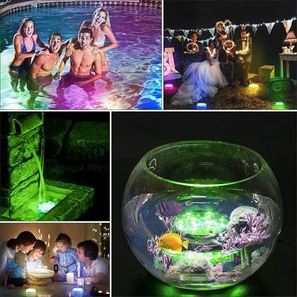 Belro submersible LED lights for outdoor home and garden, demonstrating colorful illumination in water for decorative effect.