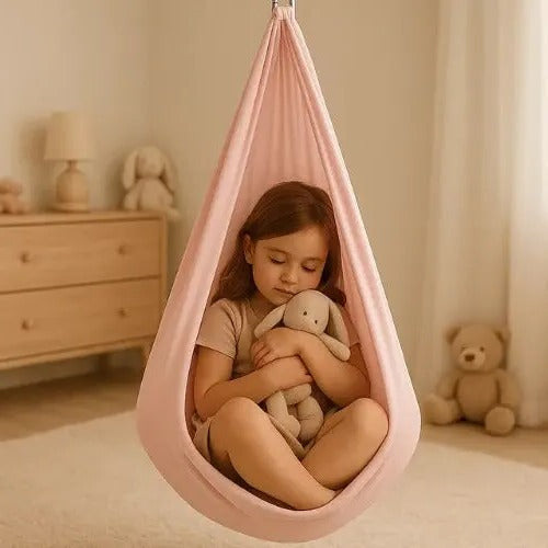 Belro men's sensory swing clothing hanging from a sturdy frame, designed for sensory integration and calming relaxation.