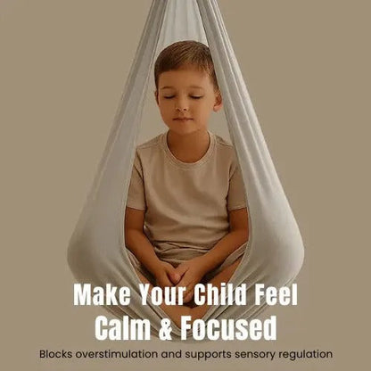 Belro men's sensory swing made of soft fabric, designed for sensory therapy and relaxation, hanging from a sturdy support.