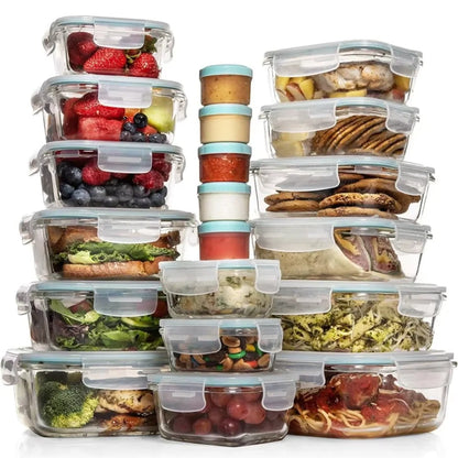 Set of 35 Belro food storage containers in various sizes for kitchen organization and fresh food preservation.