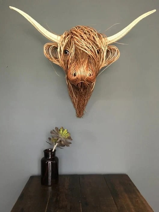 Wall-mounted cow sculpture by Belro, decorative metal figurine for home and garden decor.