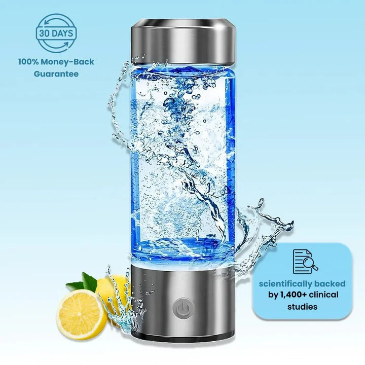 Belro hydrogen water bottle with sleek design and transparent body, showcasing the innovative hydration tool.