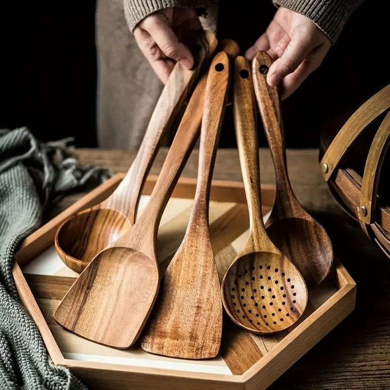 Belro 5-piece kitchen utensil set featuring spatulas, spoons, and tongs in a modern kitchen display