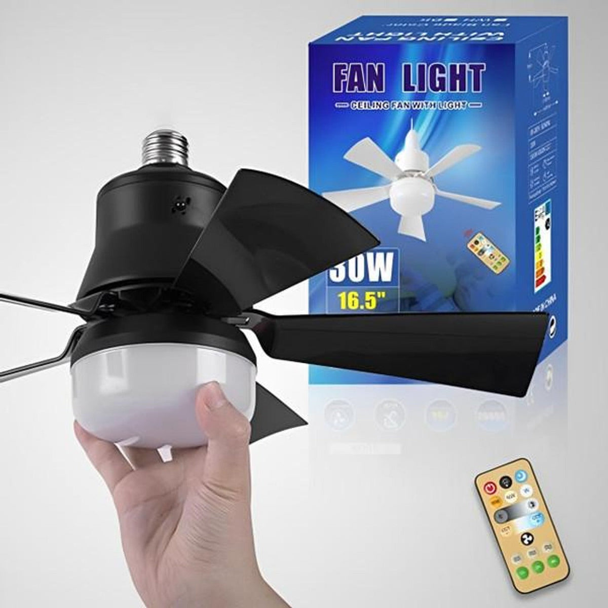 Belro ceiling-mounted outdoor fan installed outdoors, featuring blades and a sleek design for garden or patio cooling.