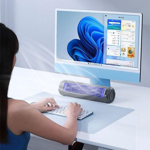 Belro portable tabletop fan with adjustable blades and control buttons, ideal for personal cooling in home or office settings.