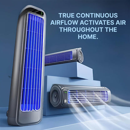 Belro portable tabletop fan showing a sleek design with adjustable blades on a modern desk.