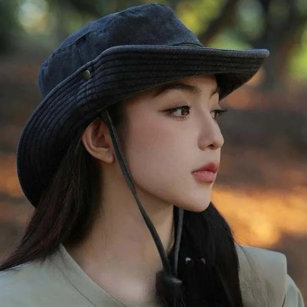 Belro wide brim outdoor sun hat with a woven straw design and adjustable chin strap, perfect for outdoor sun protection.