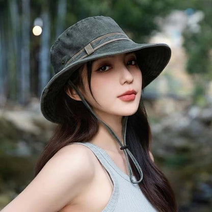 Belro wide brim outdoor sun hat with adjustable strap, lightweight fabric, and wide brim for sun protection.